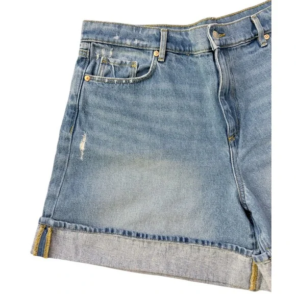 LOFT High Rise Cuffed‎ Denim Shorts Women Size 14 Light Wash Distressed - Picture 4 of 8